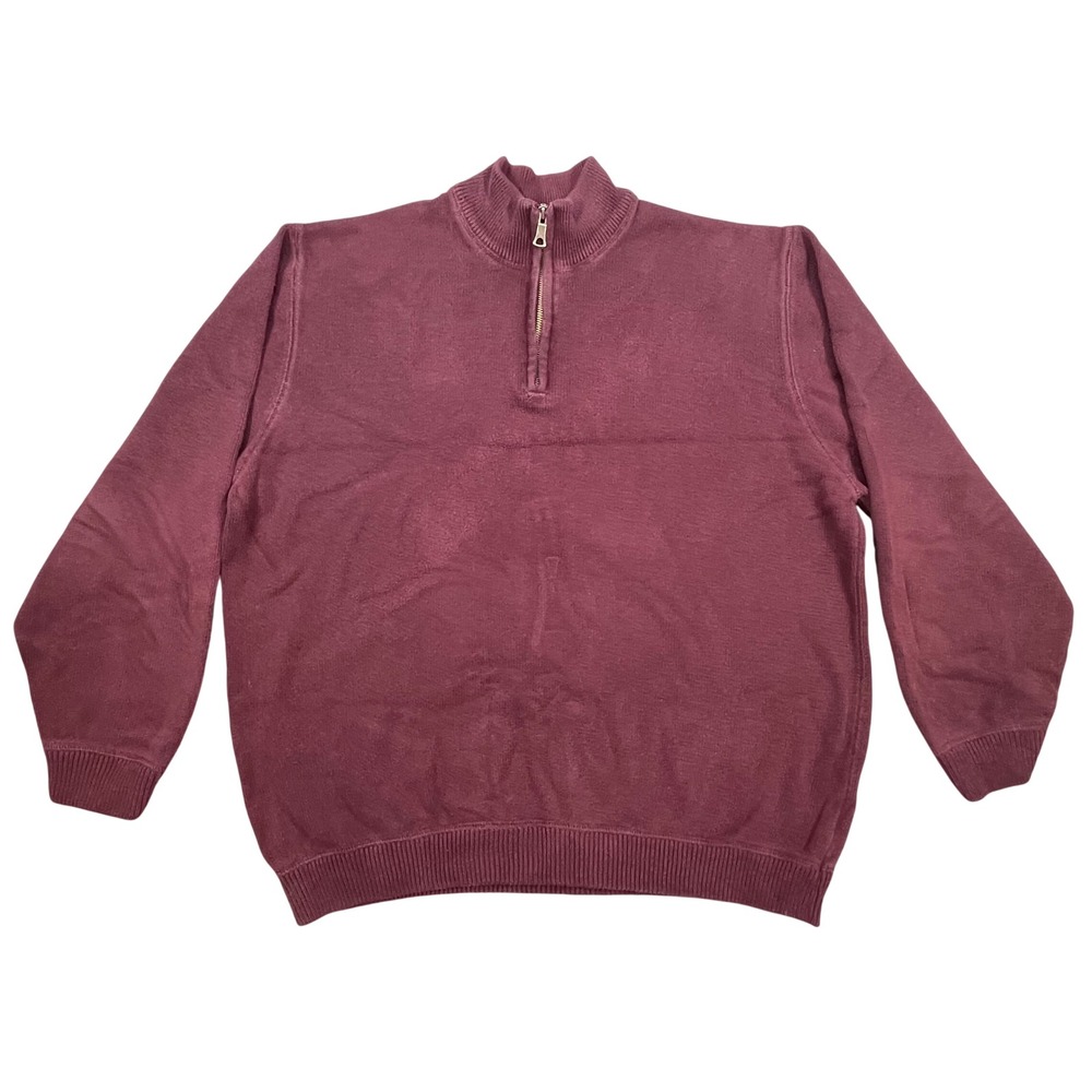 Eddie Bauer Burgundy 100% Cotton Quarter Zip Pullover Sweater Mens XXL